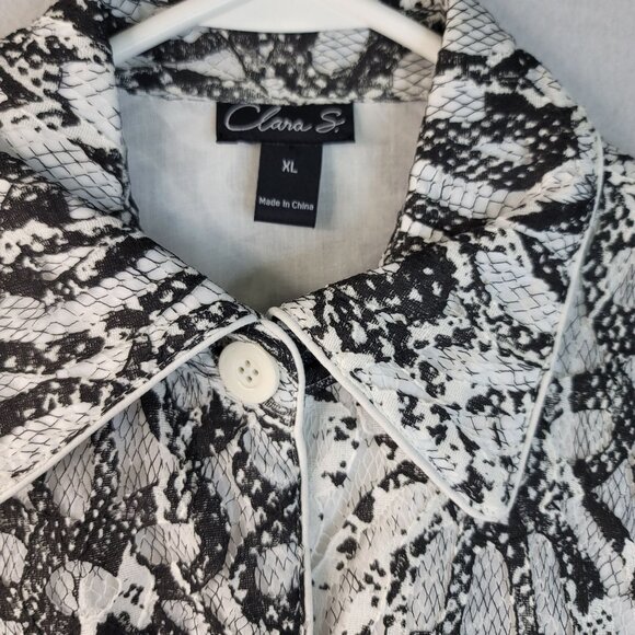 Clara S Sheer Snake Print Lace Button Jacket XL Black White Lightweight New - Picture 4 of 9